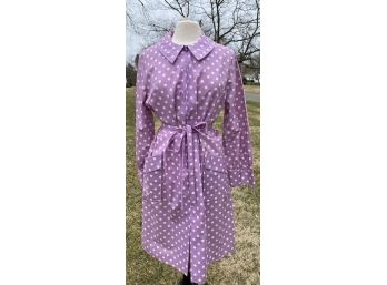 1950 Era Adele Fashions Cotton Blend Polka Dot Casual Wrap Dress Button Accent Sleeves Front Pleat