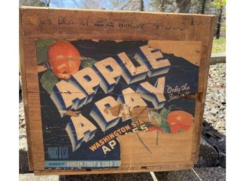 Wood Apple Crate -Apples Aday- Washington State Apple Co. 19 In. L X 12 In. W X 10 In. Height