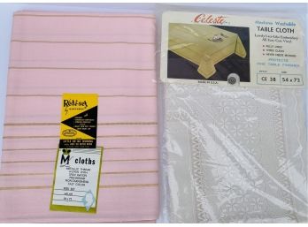 NOS  Pink With Gold Threading Tablecloth With Fully Lined Vinyl Protective Tablecloth Retro