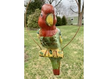 Vintage 15' Ceramic Hanging Parrot- Hanger Is Rusted -parrot Has Chip Close To Bottom Where It Meets Hanger