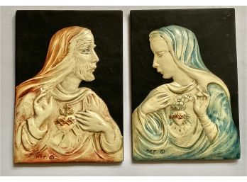 1952 Chalkware Jesus  Mary Wall Plaques By Alice Cranston Fenner 'The Paris Town' Litchfield, CT