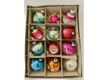 Mix Of Shiny Brite And Made In USA Glass Ornaments - Box Is Double-Glo Glass Tree Ornaments ( See Description)