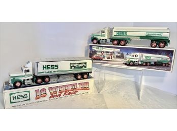 1990 Hess Toy Tanker Truck And 1992 Hess18 Wheeler And Racer Original Boxes (new Used For Display Only)