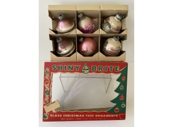 Rare Box Of Six  2146 M Pink Shiny Brite Vintage Glass Tree Ornaments  ( See Description)