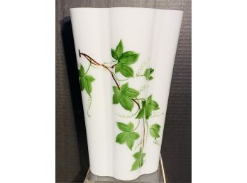 Vintage LARGE Impressive 12' White Milk Glass Vase With Hand Painted Lily Of The Valley Motif