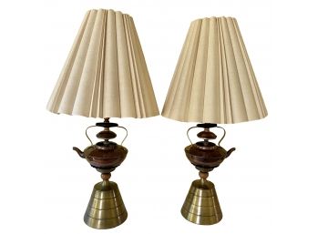 Pair Of Tapiol Portugal Copper And Brass 36 In. H X 7 In. Base Lamps Tested And Working