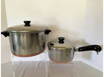 Vintage 2 Pan Revere Ware Lot Copper Clad Bottoms- 6 Quart Stock Pot And 2 Quart Saucepan