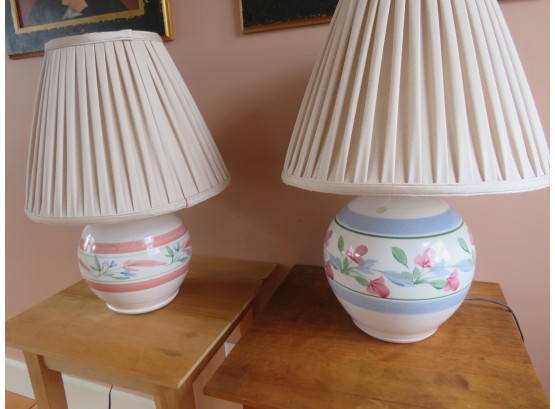 2 Colorful Floral Ceramic Table Lamps