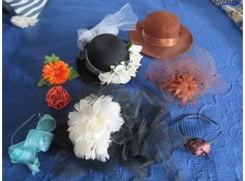 Vintage Ladies Hat Lot Felt Netting Flowers