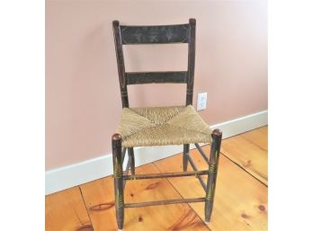 Antique Painted Stencil Chair With Rush Seat