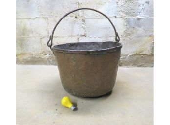 Antique Copper Clad Blacksmith Cauldron Kettle Pot Iron Handle