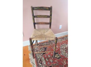 Antique Painted Decorative Stencil Chair With Rush Seat