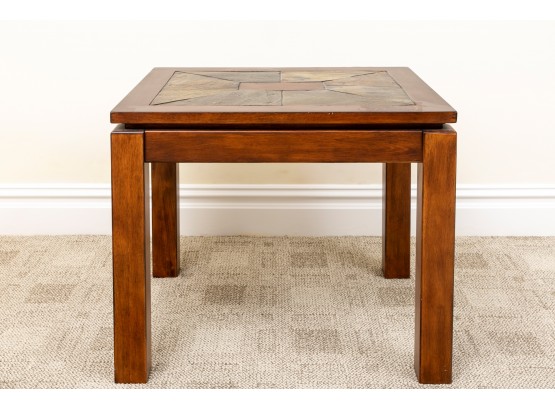 Slate Mosaic Tile Top Wood End Table