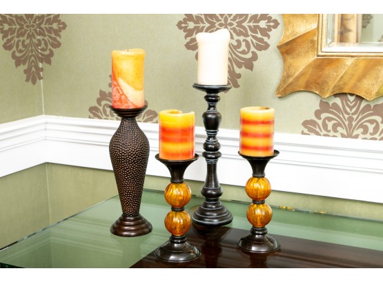 Set Of Four Decorative Pillar Candle Holders