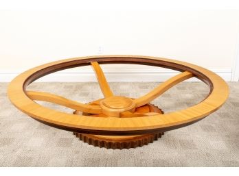 Cliff Young Custom Large Round Exotic Wood Cocktail Table With Glass Top (not Shown)