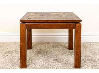 Slate Mosaic Tile Top Wood End Table