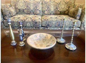 Decorative Pottery Bowl, Set Of Three Anita Rosenberg Candlestick Holders, Pair Of C/S 30 Candlestick Holders