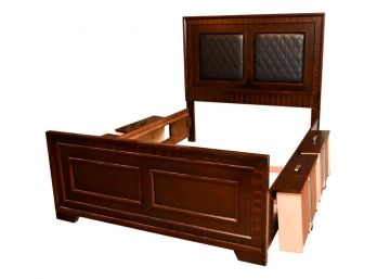 Narjarian Furniture Queen Size Wood Bed With Leather Inserts And Four Storage Drawers