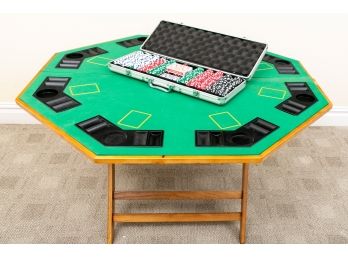 Foldable Poker Gaming Table And Poker Chips And Cards In Aluminum Case