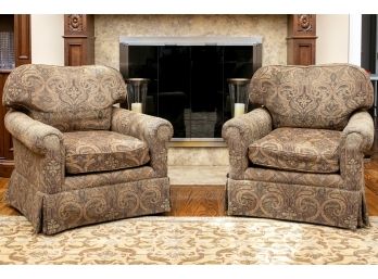Pair Of Kravet Upholstered Swivel Arm Chairs