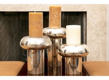 Set Of Three Mushroom Shaped Pillar Candle Holders