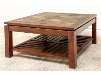 Slate Mosaic Tile Top Square Wood Coffee Table