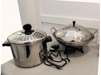 Farberware Electric Wok Model 303 And Farberware Cooking Pot 8 Qt. Pot With Drain Hole Lid