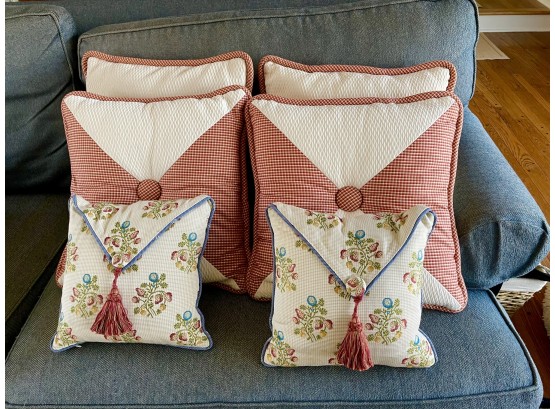Six Coordinating Pale Red & Floral Custom Pillows