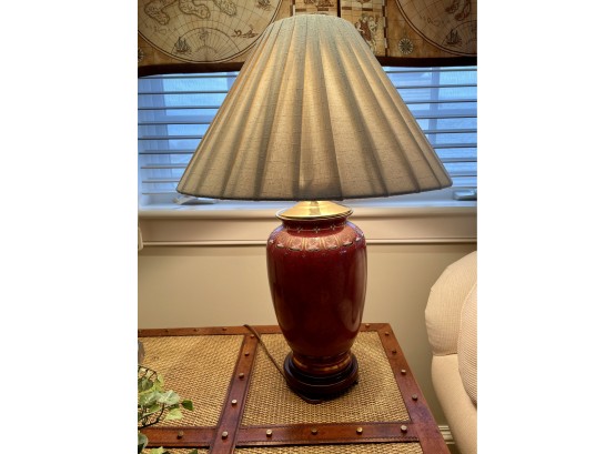 Gilt Decorated Asian Vase Side Lamp With Teak Base