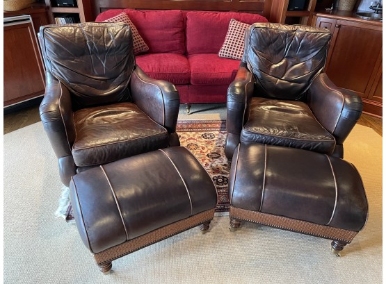 PaIr Of WHL Company Leather Chairs With Ottomans