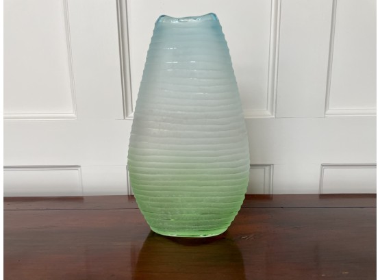 Frosted Blue & Green Ombre Glass Vase