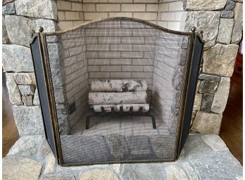 Brass Fireplace Screen With Rope Handle Design