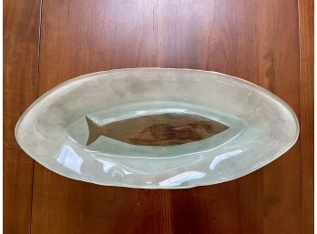 Oblong Frosted Glass Plate With Fish Design