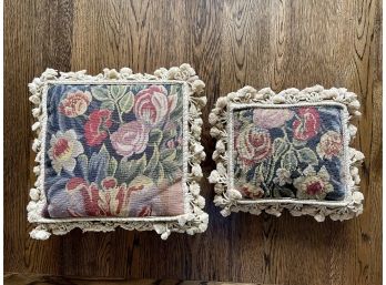 Two Floral Needlepoint Pillows With Velvet Backs