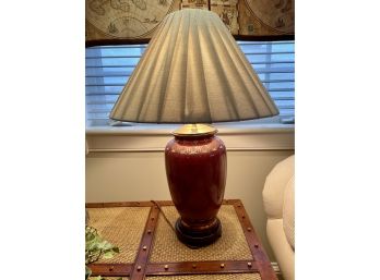 Gilt Decorated Asian Vase Side Lamp With Teak Base