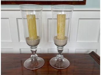 Pair Of Oversized Glass Hurricane Candle Holders