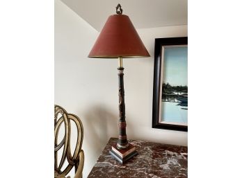 Paint Decorated Column Accent Lamp With Hand Painted Shade