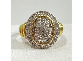 Spectacular Sterling Silver Pave Set Diamond Ring  - Gold Accents-