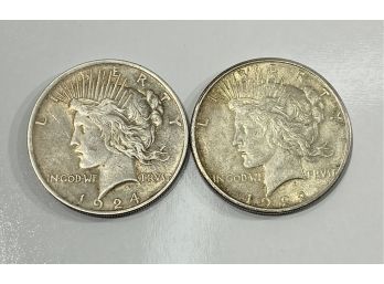 Lot Of (2) Old US Peace Silver Dollars   - 1922-S    & 1924