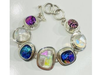 Sterling Silver & Dichroic Glass Toggle Bracelet