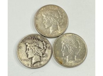 Lot Of 3 US Peace Silver Dollars    -   1923-S ,1924 , & 1926