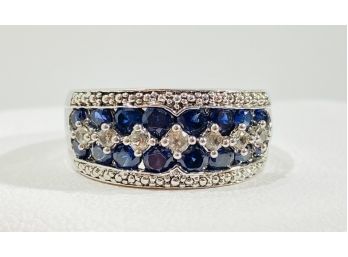 Elegant Sterling Silver ,, Blue & White Sapphire  Ring
