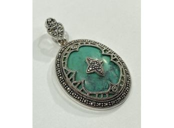 Large Oval Sterling Silver & Turquoise Pendant