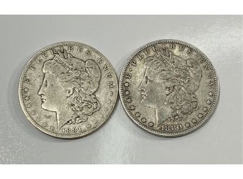 Lot Of (2) Old US Morgan Silver Dollars   - 1880 & 1891-O