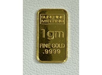 Sunshine Minting 1 Gram    .9999 Fine Gold Bar