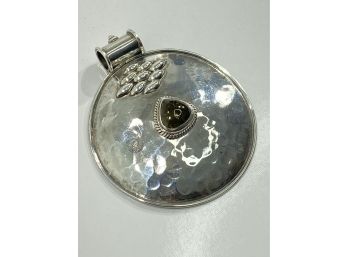 Large Hammered Sterling Silver & Peridot Cabochon Pendant