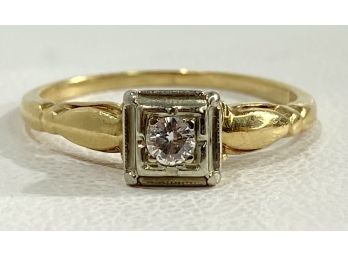Antique 14 K Yellow & White Gold Diamond Solitaire Ring