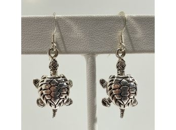 Pair Of Sterling Silver 3 Dimensional Turtle Earrings