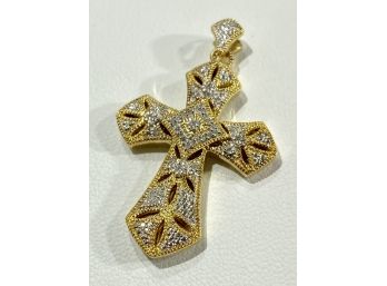 Sterling Silver & Gold Wash Diamond Accent Cross Pendant
