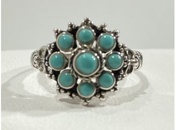 Sterling Silver & Turquoise 9 Stone Ring